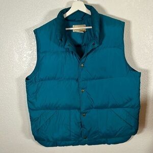 L.L. Bean Vintage Blue Snap Front Goose Down Puffer Vest Size Large Tall